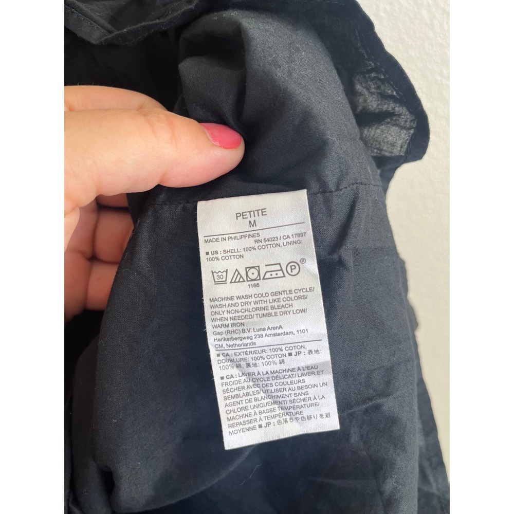 Banana Republic 100% Cotton Shift Dress Sleeveless Collared V-Neck Black Medium - Picture 6 of 10